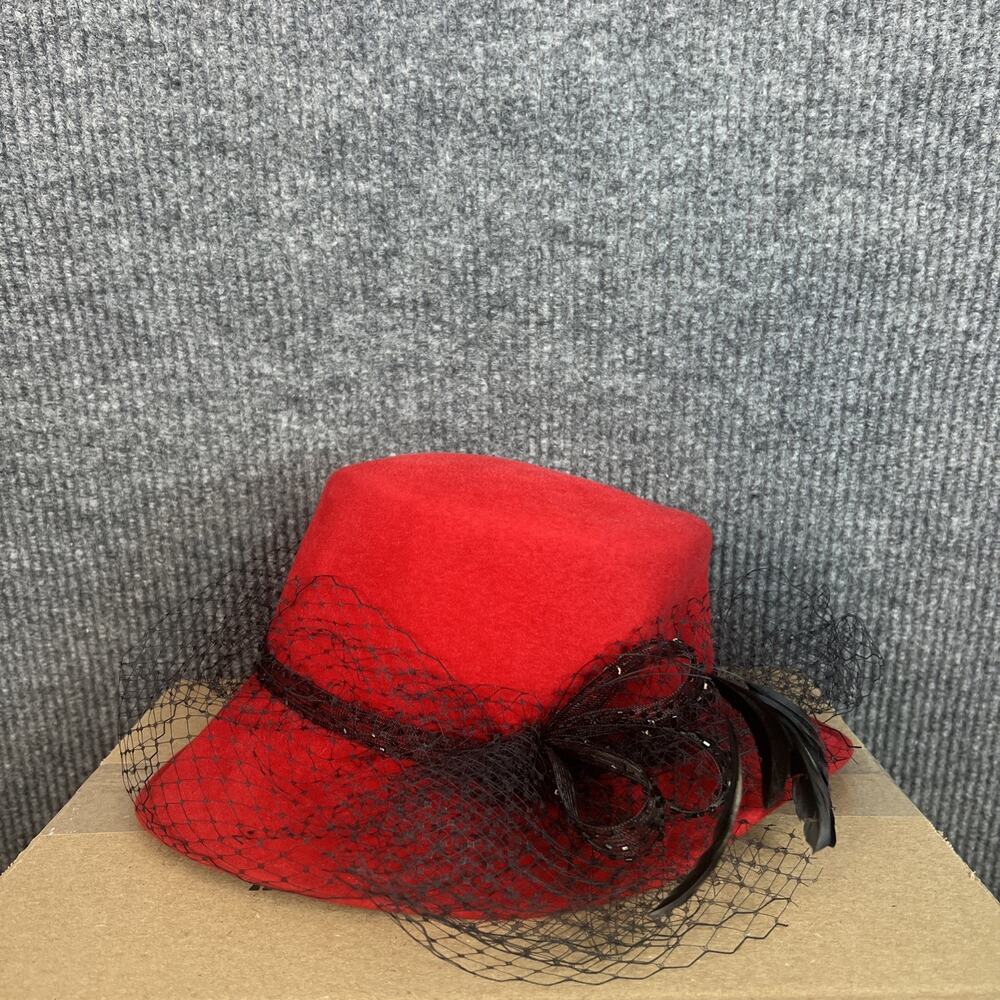 Vintage Memar Italy Rabbit Felt Red Cloche Veil Women’s Hat Chic Retro Derby